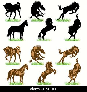 Cavalli sagome impostato Illustrazione Vettoriale