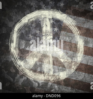 Fermare la guerra (concetto di pace) segno di pace su sfondo militare Foto Stock