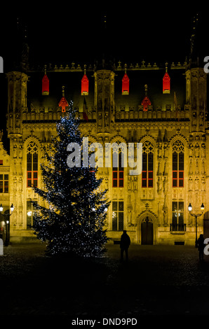 Belgio Brugge City Hall di notte Foto Stock