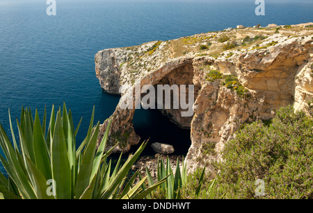 Una vista della Grotta Azzurra (che il-Hnejja, in Maltese) vicino a Wied iz-Żurrieq, Malta, su un luminoso giorno. Foto Stock