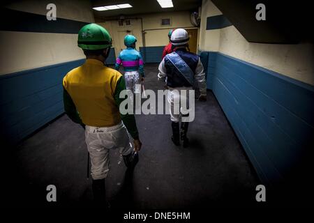 Inglewood, California, Stati Uniti d'America. Xxi Dec, 2013. Fantini a piedi attraverso il tunnel in tribuna sul loro modo di paddock su dicembre 21, 2013 a Betfair Hollywood Park a Inglewood, California . La via è impostato per chiudere su dicembre 22, 2013 dopo il funzionamento per 75 anni. © Alex Evers/eclipse/ZUMAPRESS.com/Alamy Live News Foto Stock