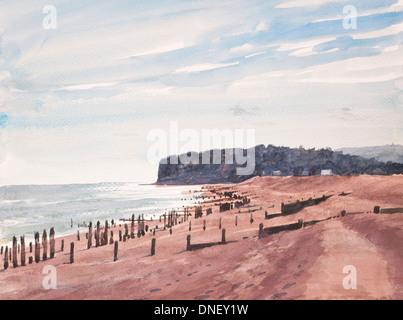 Winchelsea Beach East Sussex Regno Unito la pittura ad acquerello Foto Stock