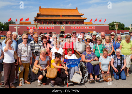 Pechino Cina, cinese, Dongcheng District, Chang'an Avenue, Tian'anmen, Piazza Tianananmen, Città Imperiale, caratteri cinesi hànzì pinyin, porta, Mao Zedong por Foto Stock