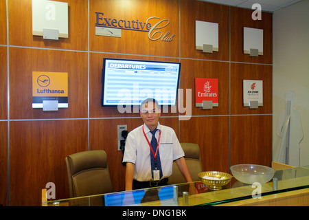 Texas, Houston, TX, Southwest, Aeroporto Intercontinentale George Bush, IAH, terminal, gate, Executive Club, lounge aeroportuale, classe, check-in alla reception Foto Stock