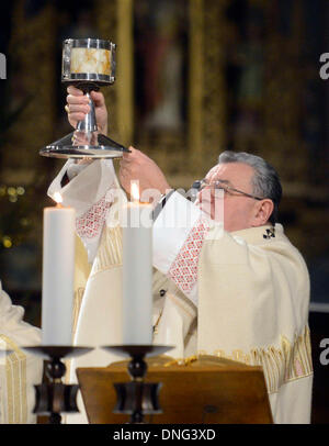 Praga, Repubblica Ceca. 25 Dic, 2013. Arcivescovo di Praga e il cardinale della Chiesa Cattolica Romana Dominik Duka serve una Messa di Mezzanotte nella cattedrale di San Vito al Castello di Praga, Praga, Repubblica ceca sul dicembre 25, 2013. Credito: CTK/Alamy Live News Foto Stock