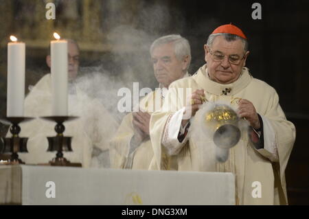 Praga, Repubblica Ceca. 25 Dic, 2013. Arcivescovo di Praga e il cardinale della Chiesa Cattolica Romana Dominik Duka serve una Messa di Mezzanotte nella cattedrale di San Vito al Castello di Praga, Praga, Repubblica ceca sul dicembre 25, 2013. Credito: CTK/Alamy Live News Foto Stock