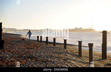 La calma tra le tempeste lungo la spiaggia di Brighton questa mattina dopo giorni di gales e la pioggia aveva martoriata del Sud Est della Gran Bretagna Credito: Simon Dack/Alamy Live News Foto Stock
