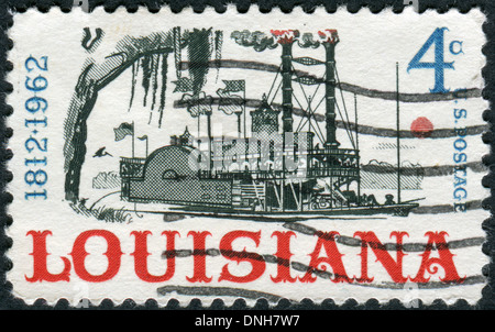 Francobollo Stampato negli USA, dedicata alla Louisiana Statualità Sesquicentennial, mostra Riverboat sul Mississippi Foto Stock