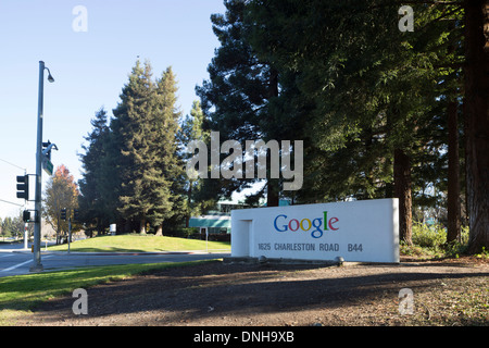 La sede centrale di Google segno, Silicon Valley, Mountain View, CA. Foto Stock