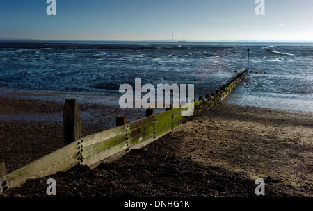 River Thames Estuary Velme a bassa marea,Chalkwell Southend-on Sea, Essex, Inghilterra, Regno Unito. 26-12-2013 Foto Stock