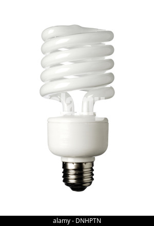 Un risparmio energetico lampadina di luce su uno sfondo bianco. Lampade fluorescenti compatte lampadina CFL Foto Stock