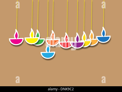 Diwali lampade a olio isolati su sfondo colorato Foto Stock