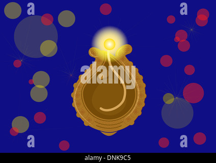 Diwali olio lampada incandescente isolato su sfondo blu Foto Stock