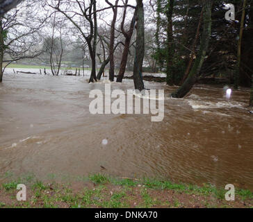 Bovey Tracey, Devon, Regno Unito. Il 1 gennaio 2014. Heavy Rain provocato inondazioni in Bovey Tracey. Credito: nidpor/Alamy Live News Foto Stock