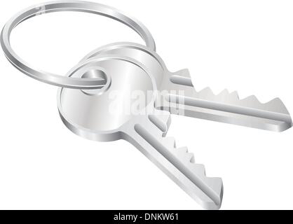 Illustrazione di una serie di due chiavi in un portachiavi Illustrazione Vettoriale