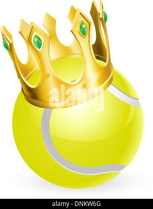 Re del tennis concetto, una palla da tennis che indossa una corona d'oro Illustrazione Vettoriale
