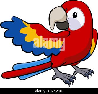 Illustrazione di un felice red parrot cartoon rivolto con la sua ala Illustrazione Vettoriale