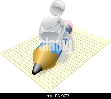 Metallica mascotte cartoon character scrittore concetto di pensiero Illustrazione Vettoriale