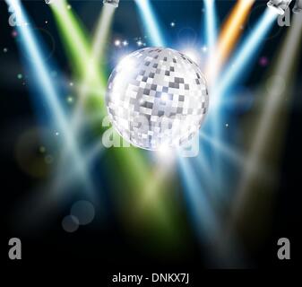 Illustrazione di una discoteca sfera dello specchio o sfera di glitter con luci da discoteca Illustrazione Vettoriale