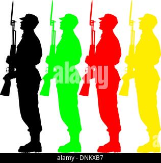 Silhouette dai soldati durante una parata militare. Illustrazione Vettoriale. Illustrazione Vettoriale