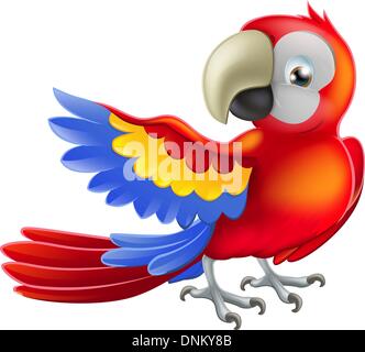 Illustrazione di un felice red cartoon macaw pappagallo rivolto con la sua ala Illustrazione Vettoriale