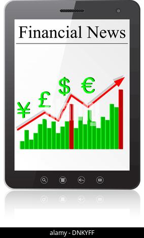 Notizie finanziarie sui Tablet PC. Isolato su bianco. Illustrazione Vettoriale. Illustrazione Vettoriale