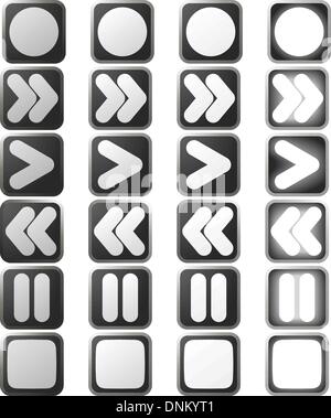 Un set di bianco pulsante del pannello di controllo le icone in vari rollover versioni di stato Illustrazione Vettoriale