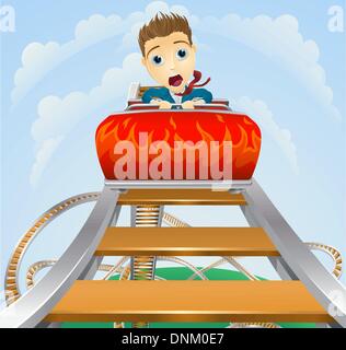 Illustrazione di un uomo d'affari alla ricerca molto spaventato su un roller coaster Illustrazione Vettoriale