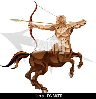 Illustrazione che rappresenta il Sagittario la Archer star o nascita segno. Include il simbolo o icona in background Illustrazione Vettoriale