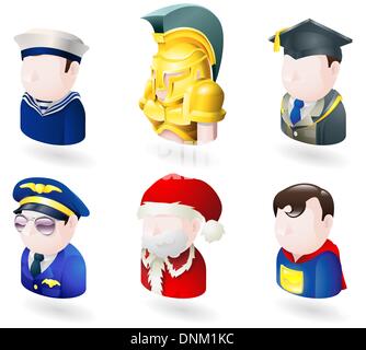Un avatar persone web o internet icona impostare serie. Include un marinaio o ufficiale della marina, uno spartano o trojan soldato, un insegnante o g Illustrazione Vettoriale