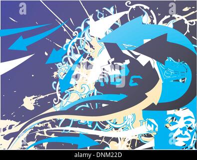 Un illustrato funky street background urbano con facce di fresco Illustrazione Vettoriale