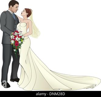 La sposa e lo sposo il giorno delle nozze circa a baciare Illustrazione Vettoriale