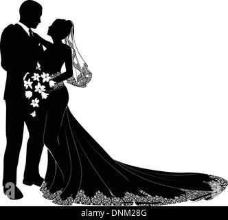 La sposa e lo sposo il giorno delle nozze circa a baciare in silhouette Illustrazione Vettoriale