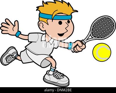 Illustrazione del tennista di colpire la palla con racchetta da tennis Illustrazione Vettoriale