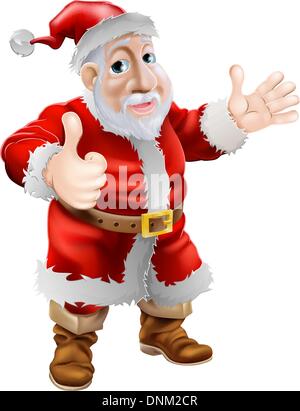 Illustrazione di un felice Natale cartoon Santa Claus dando un pollice in su con la mano Illustrazione Vettoriale