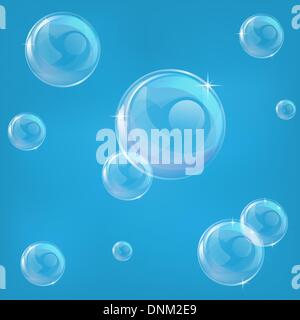 Una illustrazione blu di alcune bolle che possono perfettamente piastrellato come sfondo. Illustrazione Vettoriale
