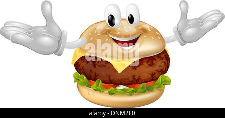 Illustrazione di un simpatico felice di manzo o di formaggio hamburger mascotte uomo Illustrazione Vettoriale