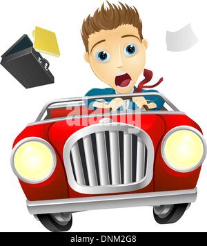 Un cartoon imprenditore, spaventato la guida veloce in una vettura di comando Illustrazione Vettoriale