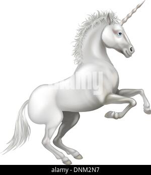 Illustrazione di un amichevole sorridenti cartoon unicorn allevamento sulle zampe posteriori Illustrazione Vettoriale