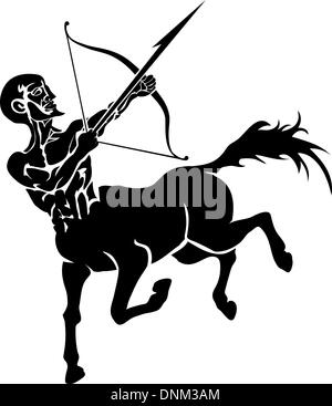 Monocromatico illustrazione vettoriale di un centauro stilizzata con un arco e frecce Illustrazione Vettoriale