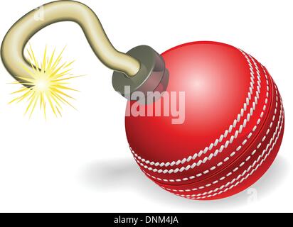 Retrò cartoon cricket ball cherry bomba illuminata con fusibile incendiate. Concept per il conto alla rovescia per il grande evento cricketing o in crisi. Illustrazione Vettoriale