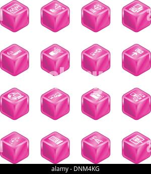 Una serie di icone del cubo relative alle reti di computer. Illustrazione Vettoriale
