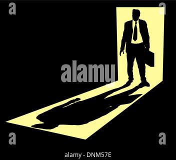 Illustrazione dell uomo d affari con valigetta in piedi nella porta Illustrazione Vettoriale