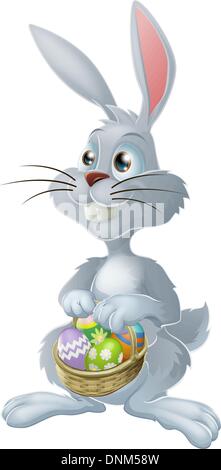 Il coniglietto di Pasqua con un cesto pieno di dipinti uova di Pasqua Illustrazione Vettoriale