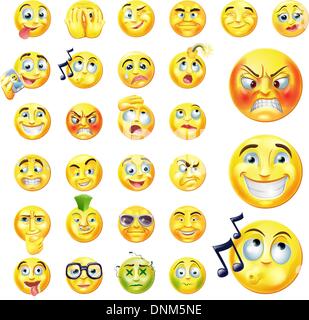 Un set di molto originale emoticon o gli Emoji icone che rappresentano le partite di reazioni, personalità e le emozioni Illustrazione Vettoriale