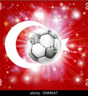 Bandiera della Turchia soccer sfondo con articoli pirotecnici o burst di luce e di calcio palla al centro Illustrazione Vettoriale