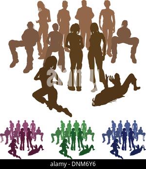 Un gruppo di amici ogni è una silhouette completo su livelli separati nel file vettoriali (con l'eccezione di quelli avvolgente che Illustrazione Vettoriale
