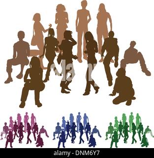 Un gruppo di amici ogni è una silhouette completo su livelli separati nel file vettoriali (con l'eccezione di quelli avvolgente che Illustrazione Vettoriale