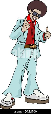 Illustrazione di funky giovane con capelli afro e dita di puntamento Illustrazione Vettoriale