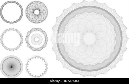 Set di arabescato patterns come quelli utilizzati per la sicurezza su banconote e certificati. In file vettoriali linee sono corse per un facile Illustrazione Vettoriale